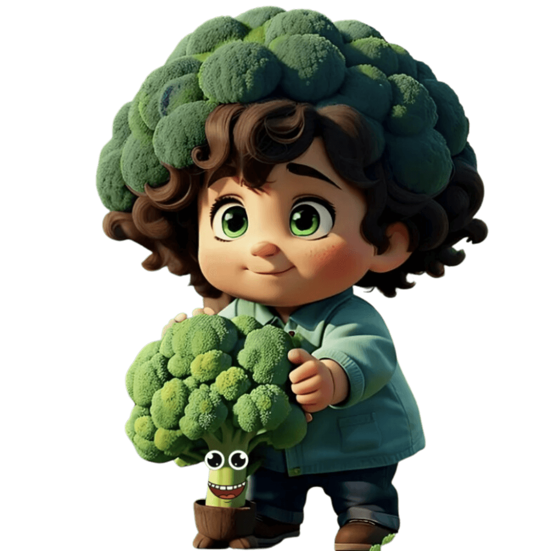 Animated broccoli kid character illustration